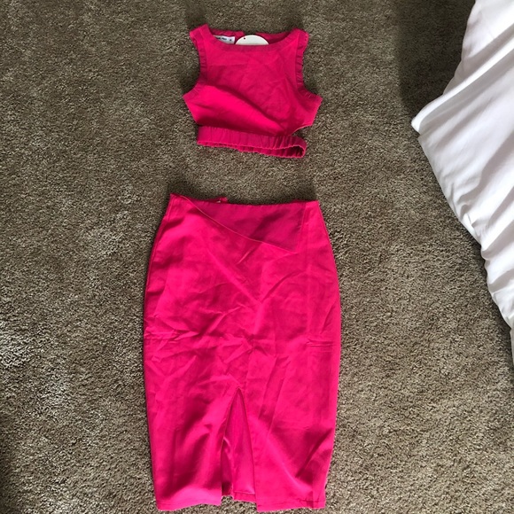 Hot Pink Cropped Set (top & skirt) - Picture 1 of 5